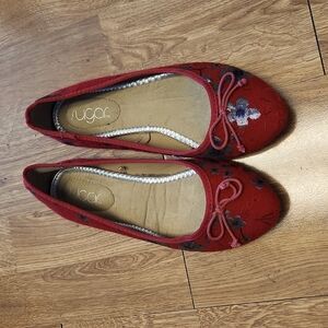 Red floral ballet flats sz 8